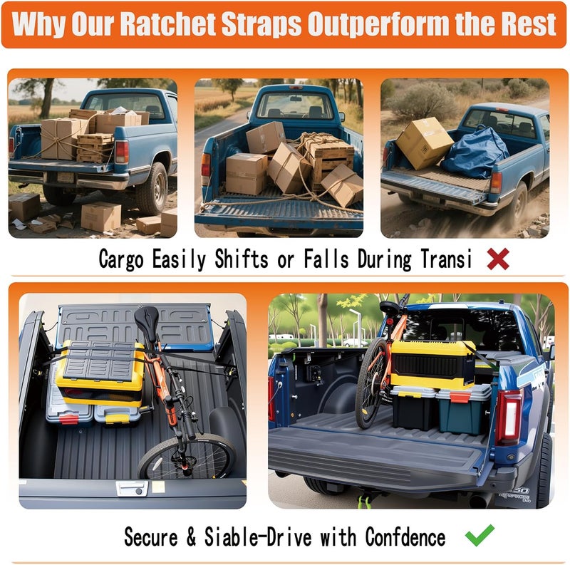 BCJCLTS 2PCS Retractable Ratchet Straps for 2015-2025 Ford F150, Retractable Tie Down Straps 10 Ft Self Retracting Tie Down, Super Duty Ford F150 Accessories - Image 3